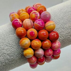 🧡 10mm Orange Fusha Banded Agate Bracelets